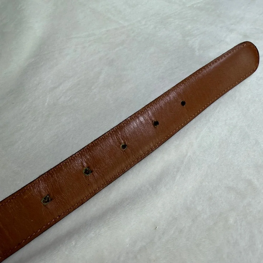 Gallery Originals Belt Mens 42 Brown Full Grain Leather Woven Inlay Brass Buckle
